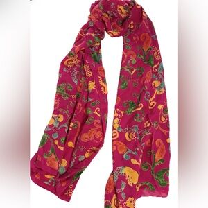Satya Paul red chiffon Scarf with Colorful Accents
